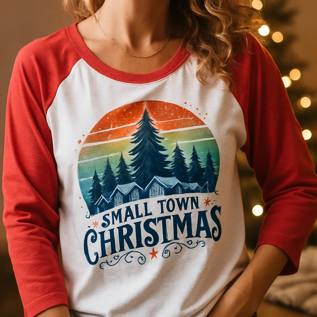 Small Town Christmas 3/4 length tee