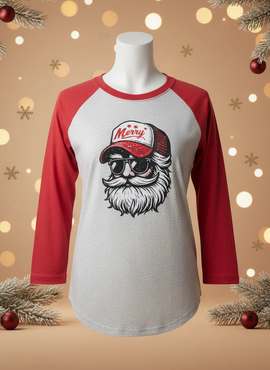Trucker Santa 3/4 length tee